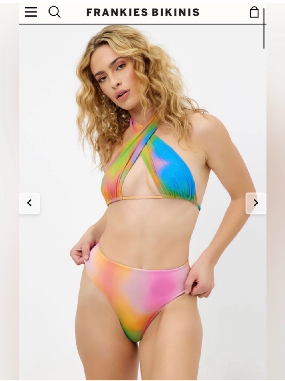 Frankie's Bikinis Rainbow Tie-Dye Crossfront Bikini - Blue Pink Green Yellow